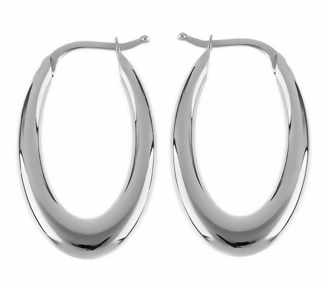 Oval Puffed 14k White Gold Hoop Earrings