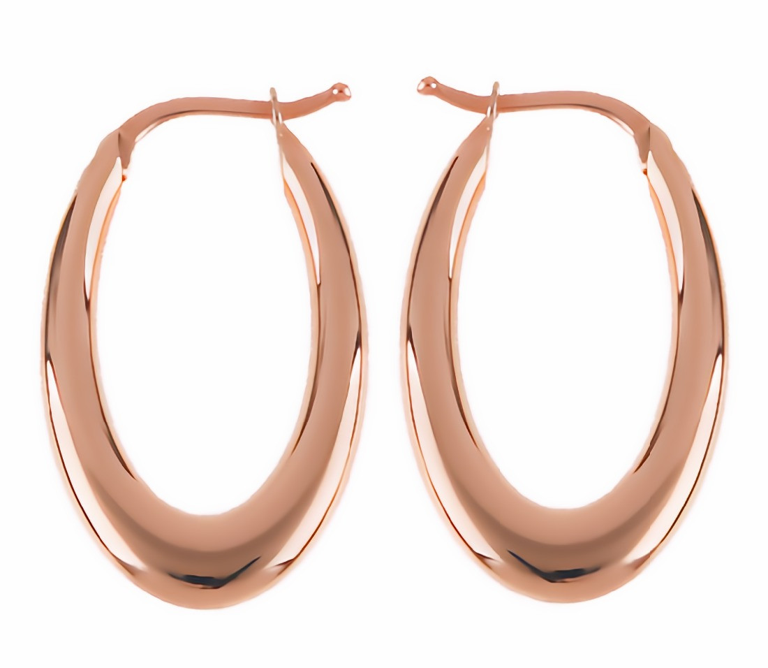 Oval Puffed 14k Rose Pink Gold Hoop Earrings