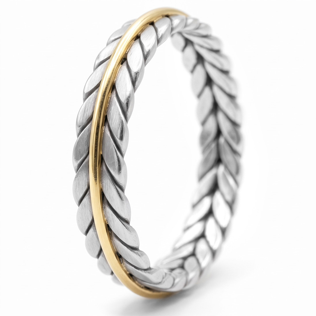 4mm Braided Platinum and 18k Yellow Gold Wedding Band Weave Ring