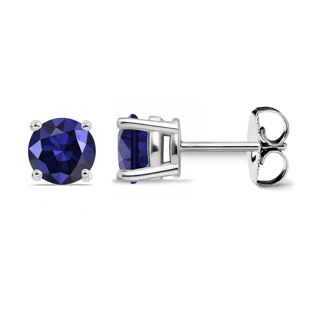 Natural Blue Sapphire Stud Earrings 14k White Gold