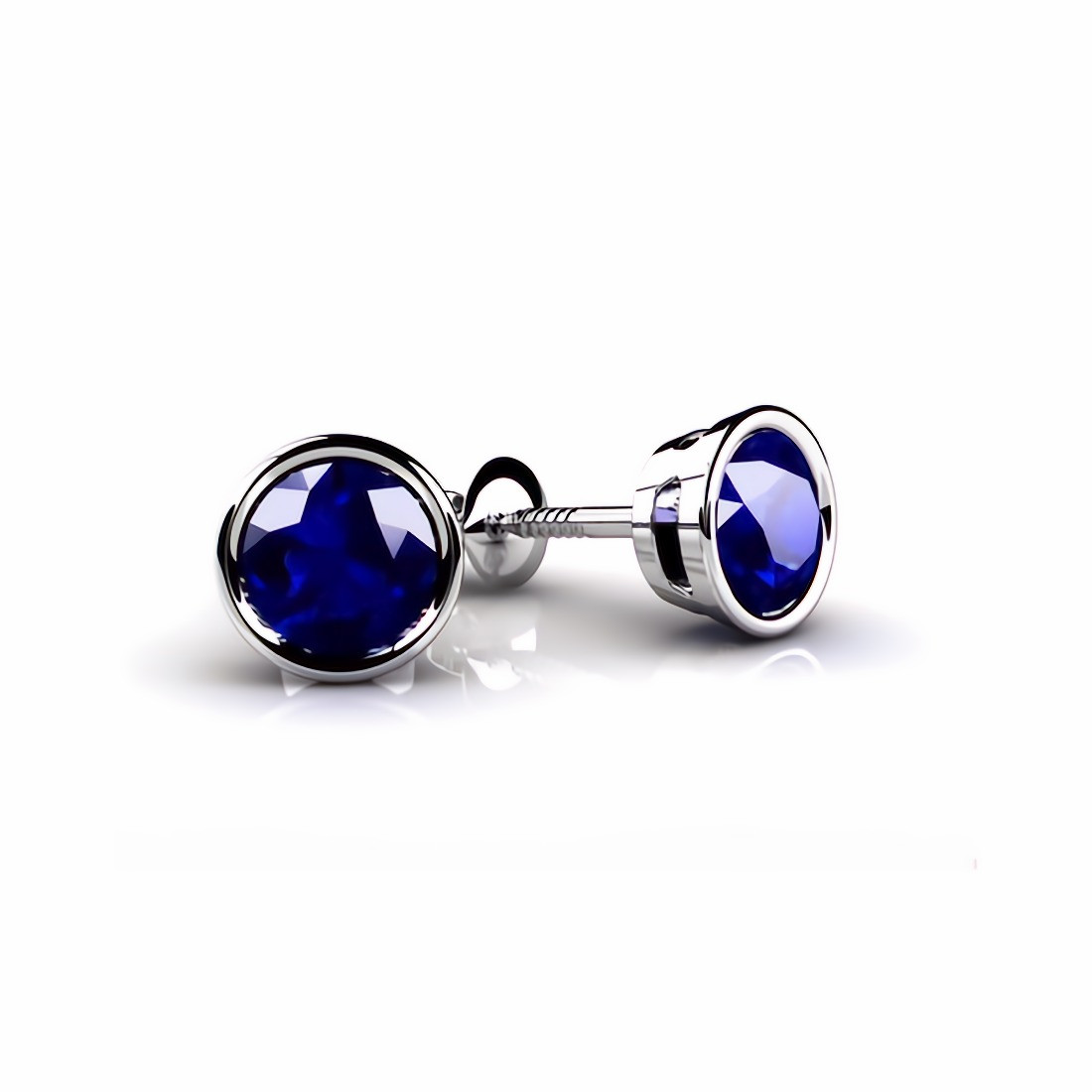 Bezel-Set Blue Sapphire Stud Earrings 14k Gold