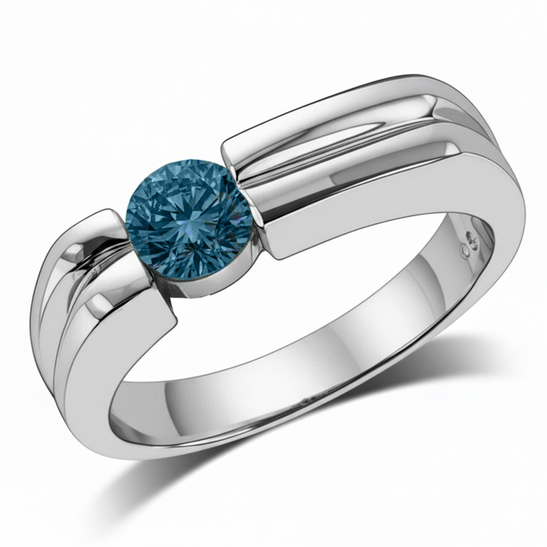 Off-Centered Men's Fancy Blue Diamond Solitaire Ring