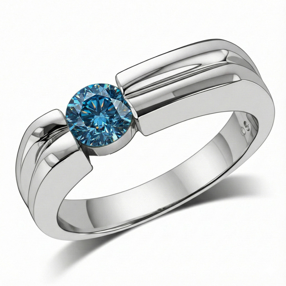 Off-Centered Men's Fancy Blue Diamond Solitaire Ring
