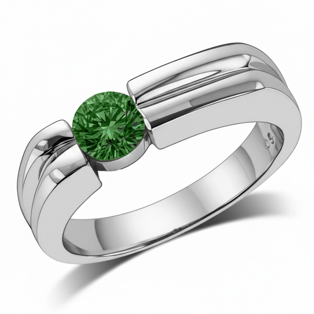 Off-Centered Fancy Green Diamond Men's Solitaire Ring