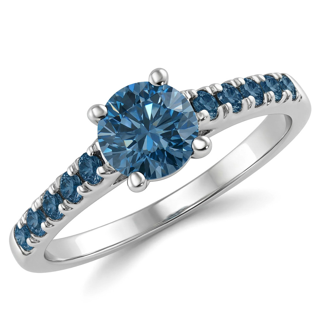 Fancy Blue Diamond Engagement Ring 14k White Gold