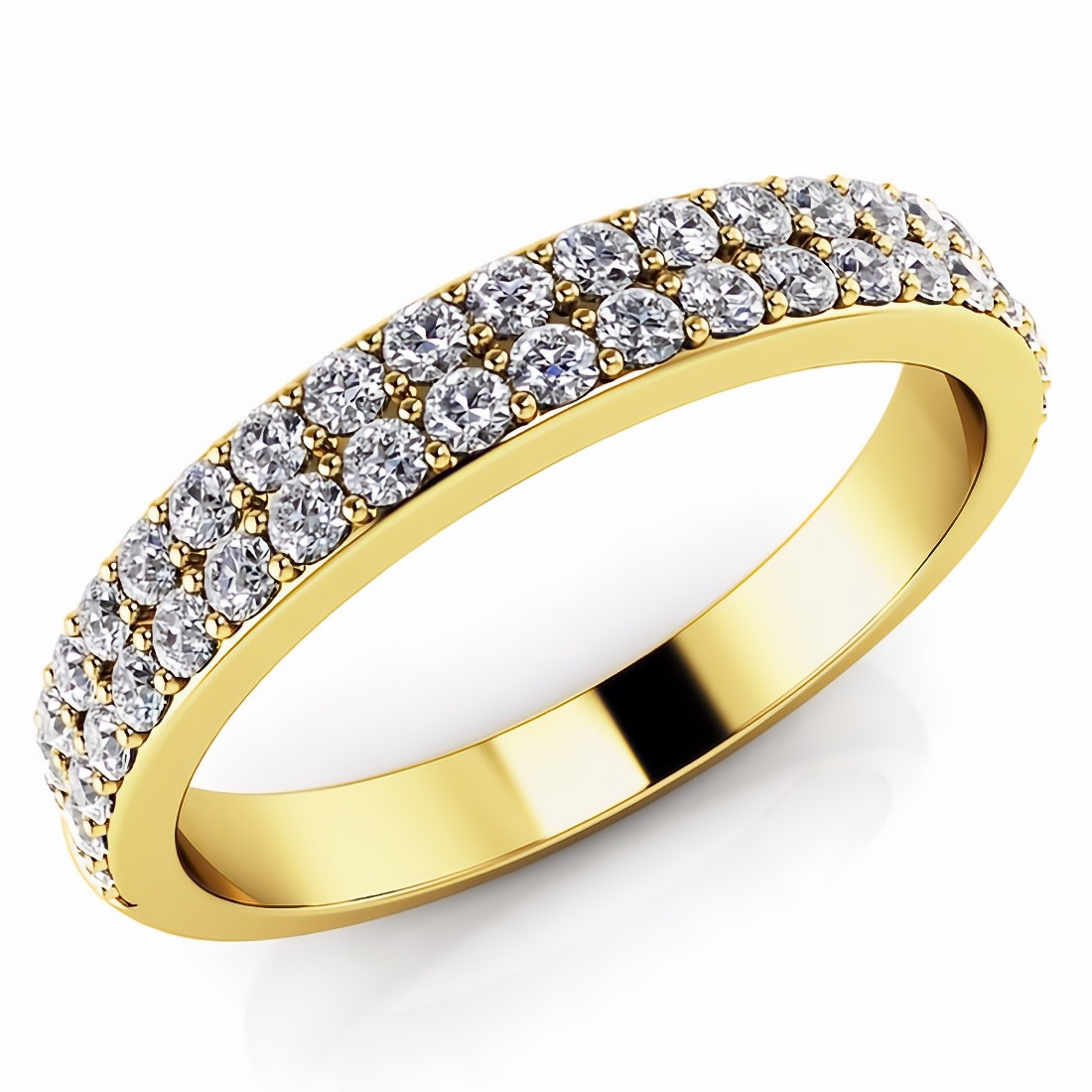Two Row Diamond Wedding Band, Half Eternity Diamonds Wedding Ring, 4 mm Anniversary Pave Ring, 14K Yellow Gold 0.45 Carat Certified Handmade