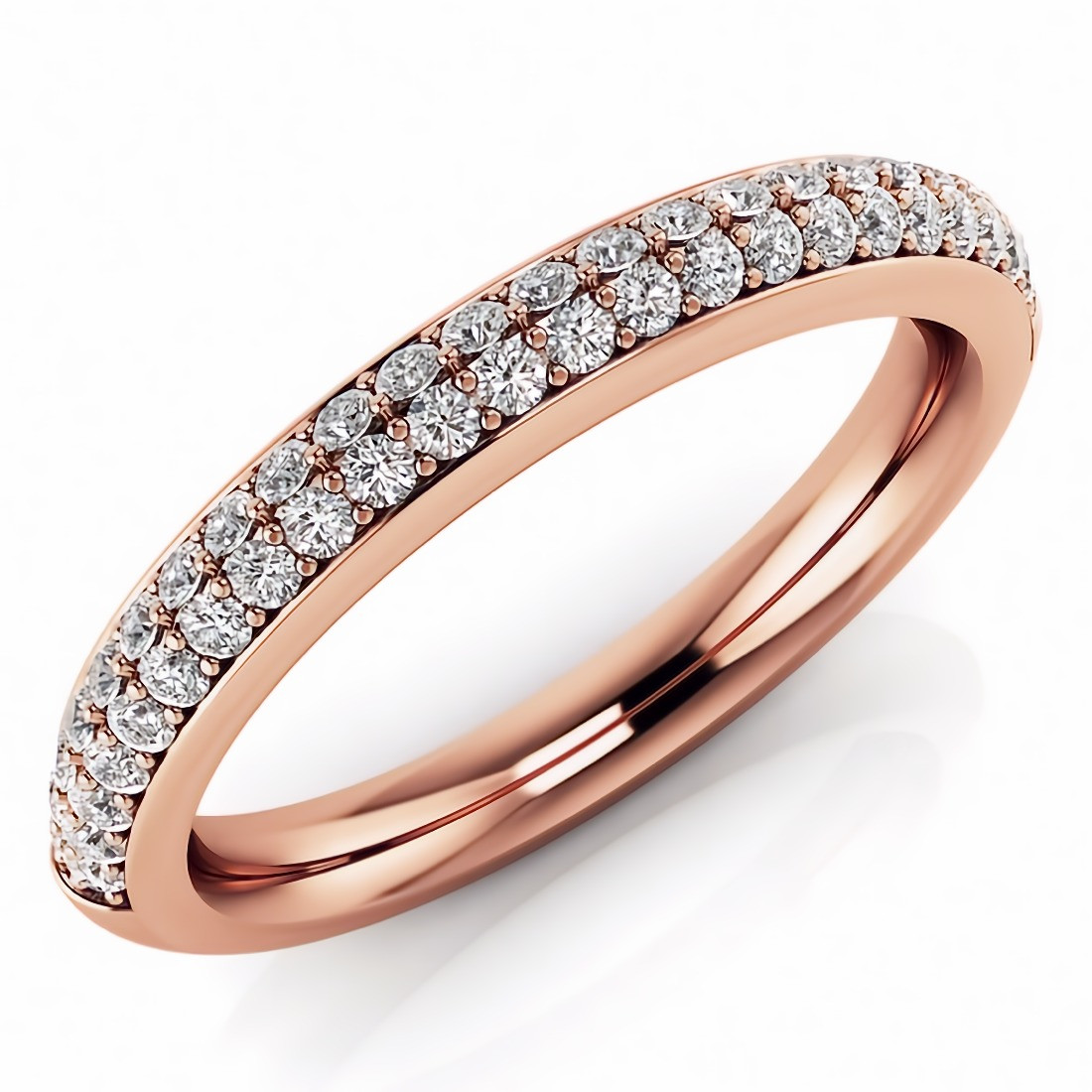 14K Rose Gold Two Row Pave Pink Tourmaline Band