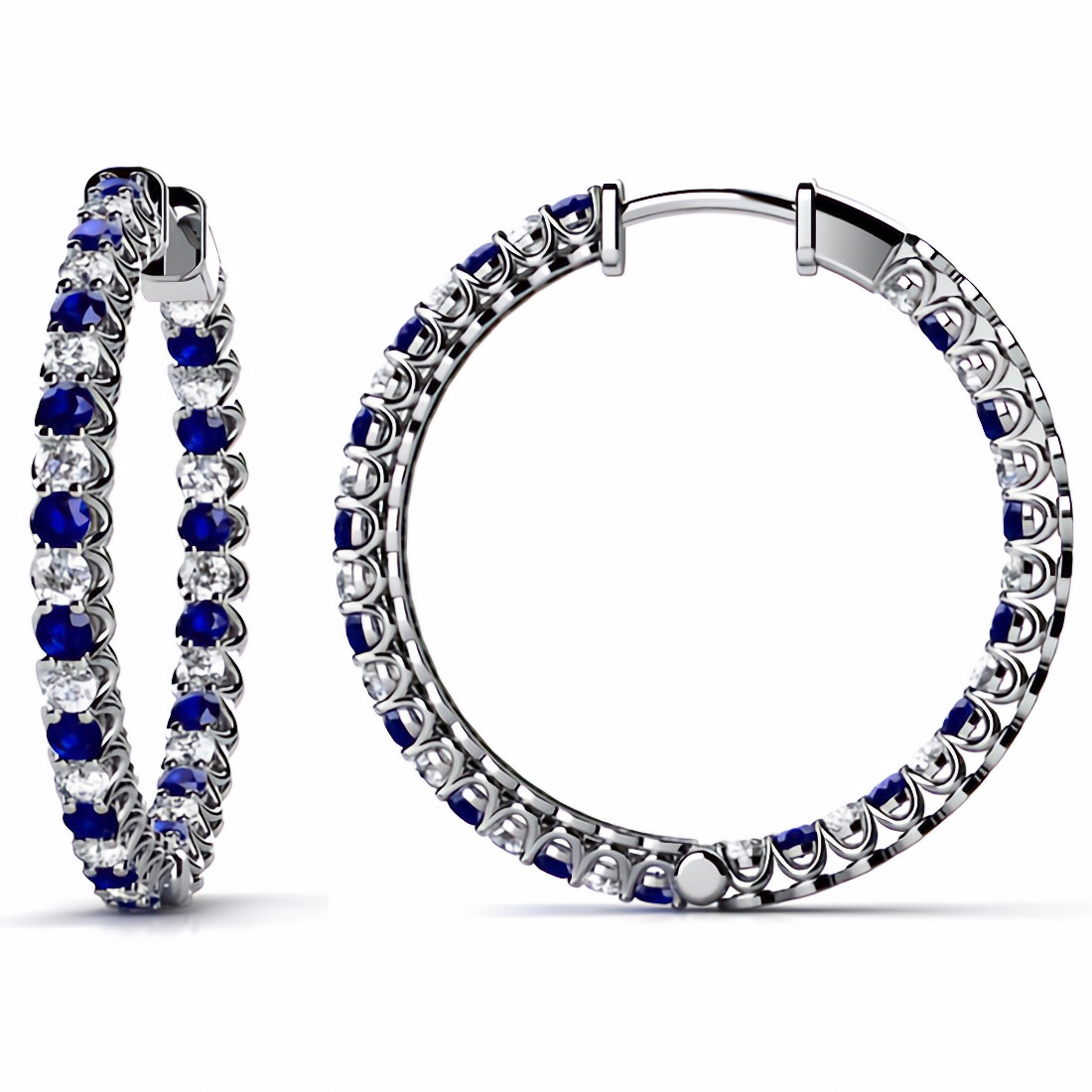 2 24ct Alternating Blue Sapphire Diamond Inside Out Hoop Earrings   Sapphire And Diamond Hoop Earrings  73086.1656010870 