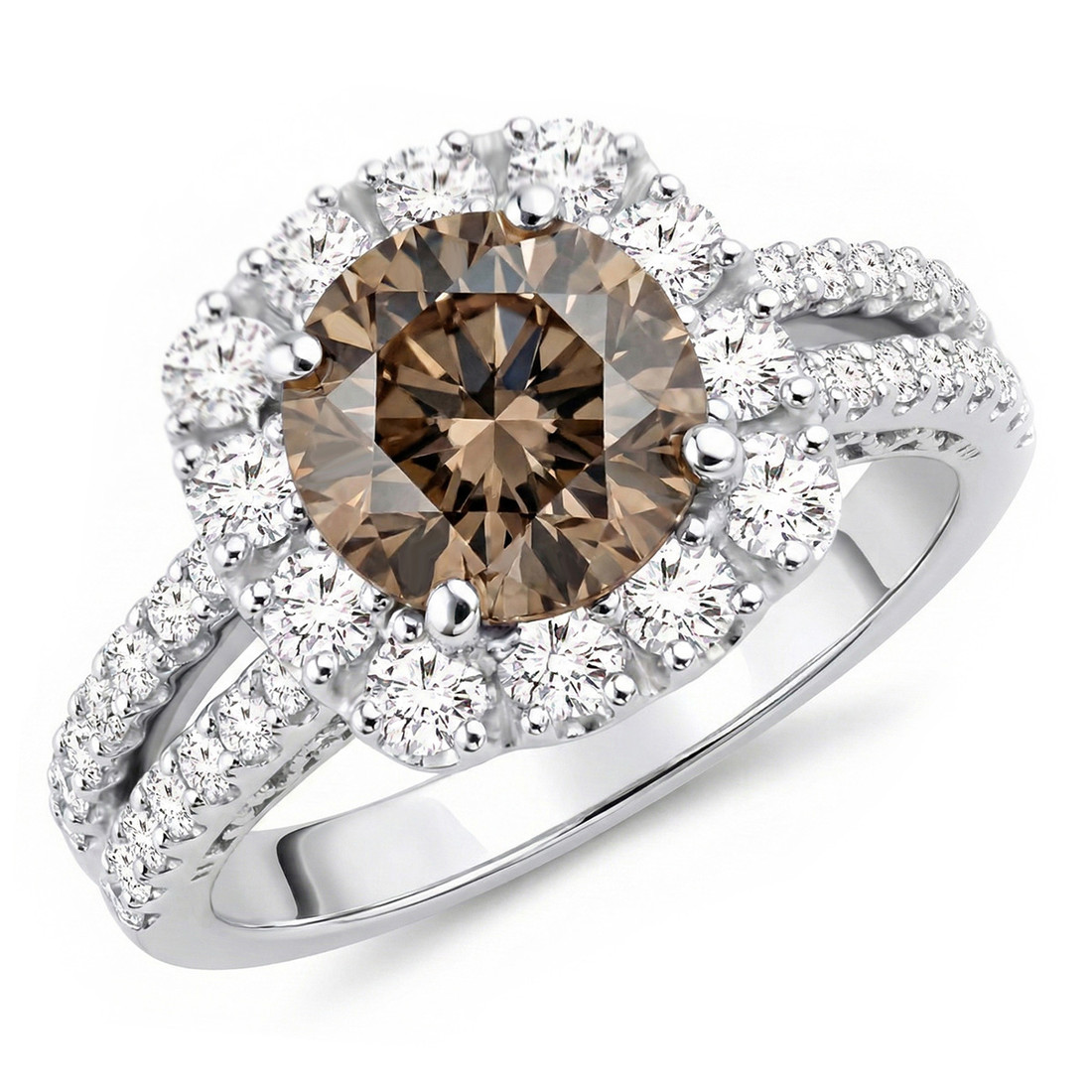 Fancy Brown Diamond Halo Split Engagement Ring With Filigree