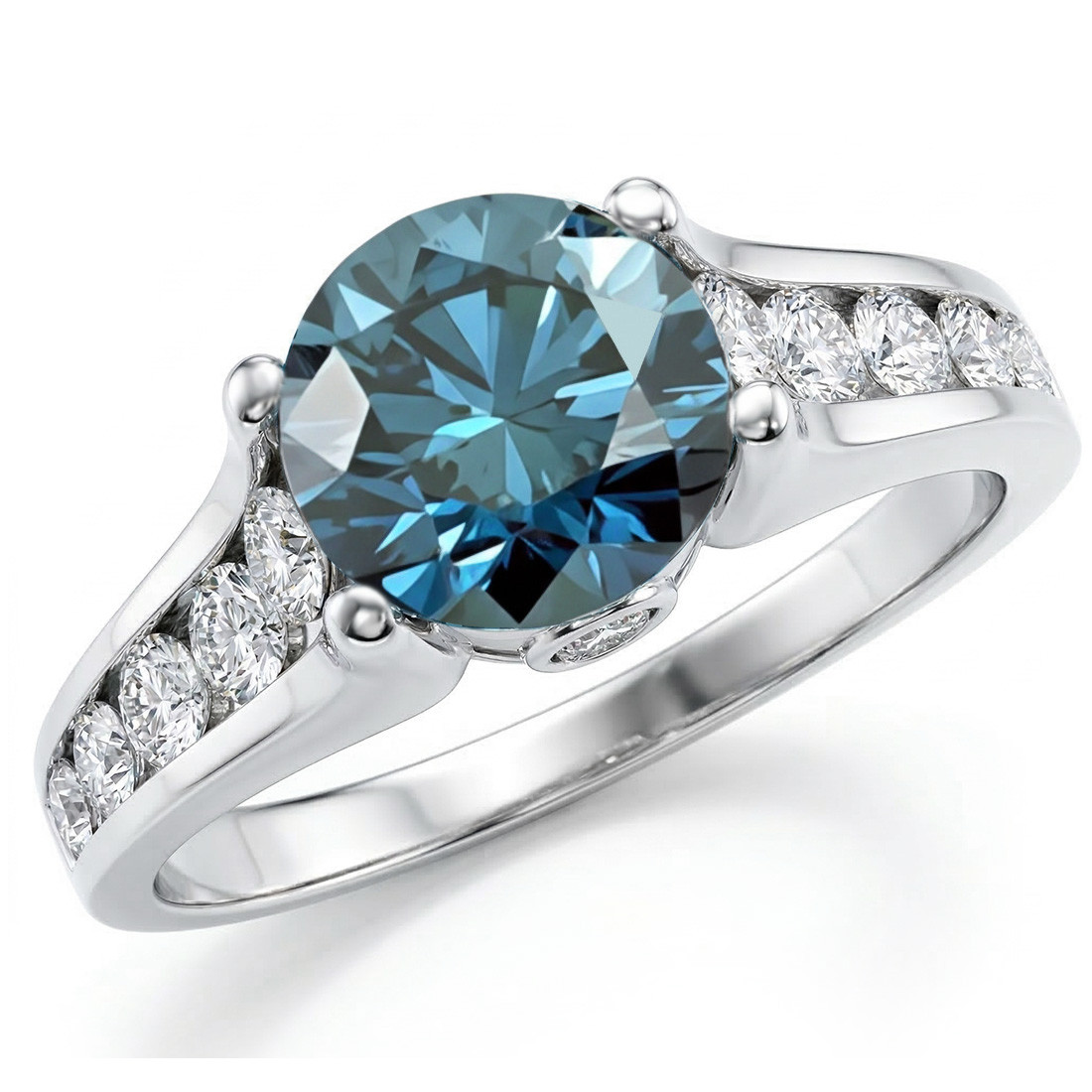 Fancy Blue Diamond Engagement Ring 18k Gold Modern Style