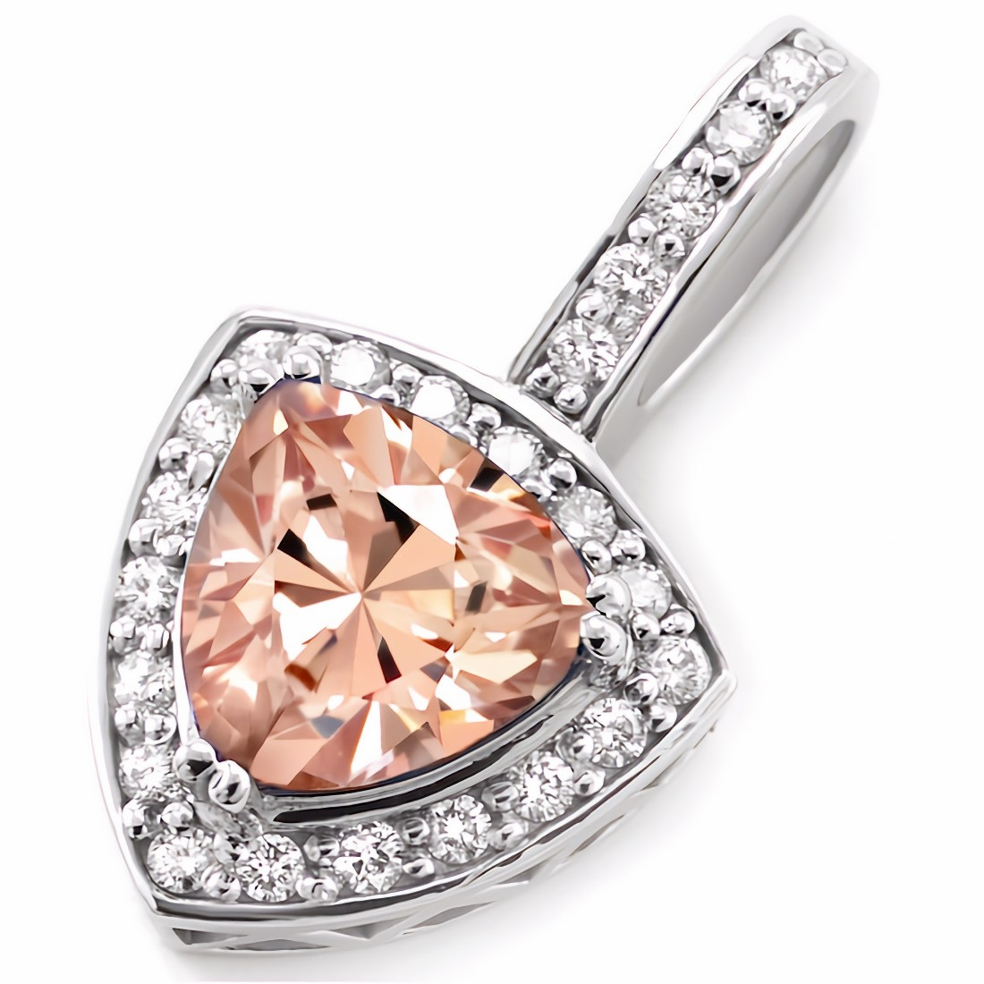 Trillion-Cut Peach Pink Morganite Diamond Halo Pendant