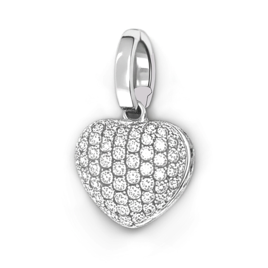 Pave-Set Domed Diamond Heart Pendant 18k White Gold