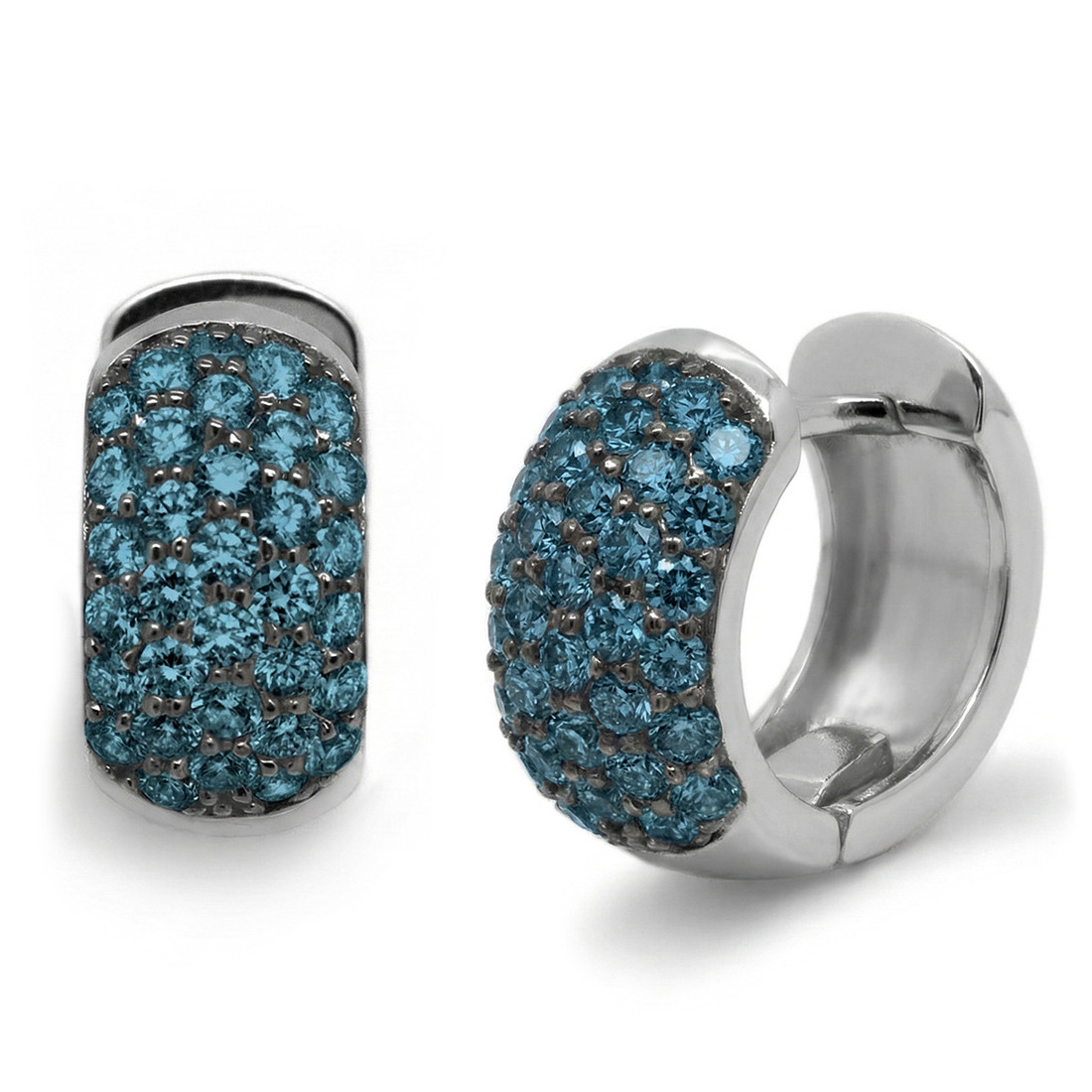 Fancy-Blue Diamond Pave-Set Hoop Earrings White Gold
