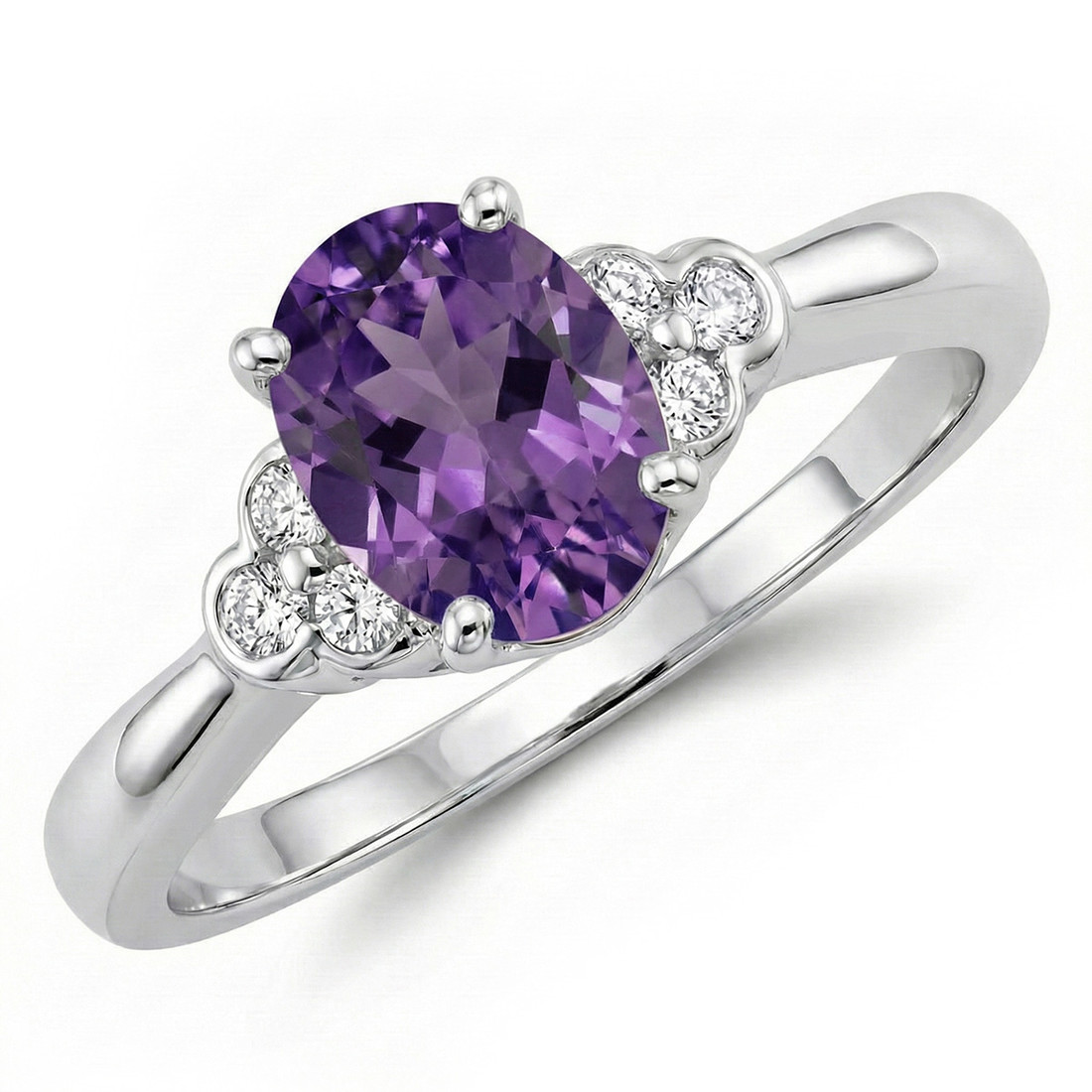 Oval Purple Amethyst and Diamond Engagement Ring
