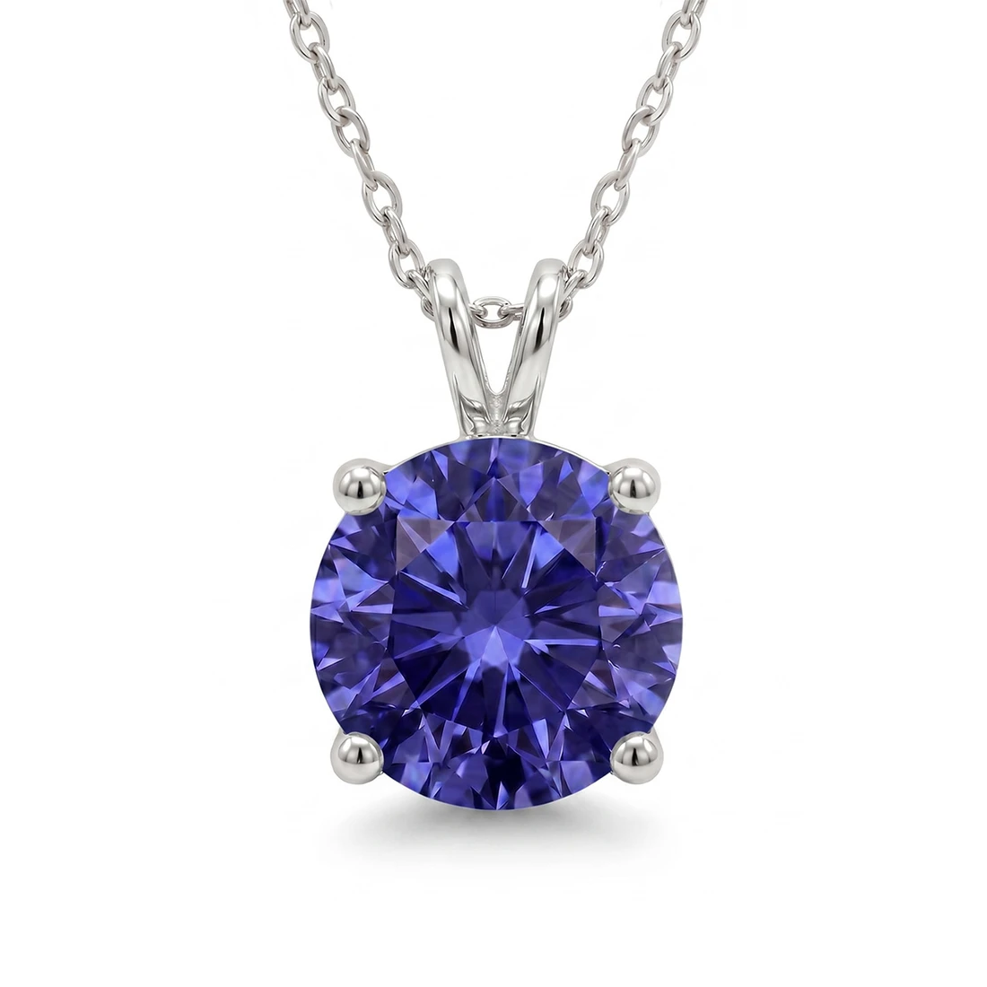 Round Tanzanite Solitaire Pendant Necklace 14k Gold