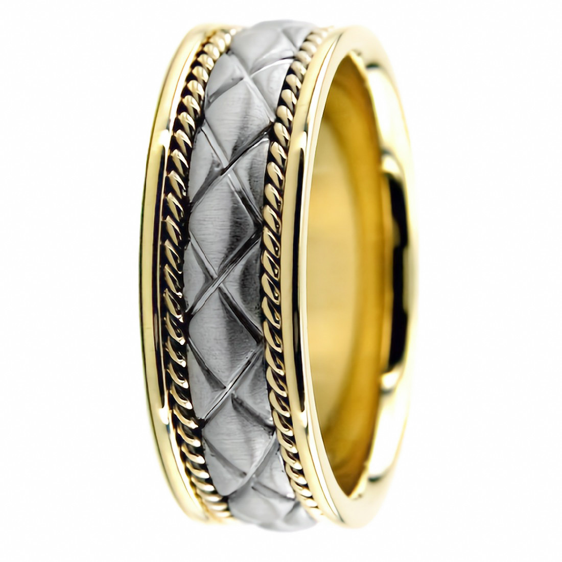 Handmade 18k 2-Tone Gold Wedding Band Ring Upholstery Pattern