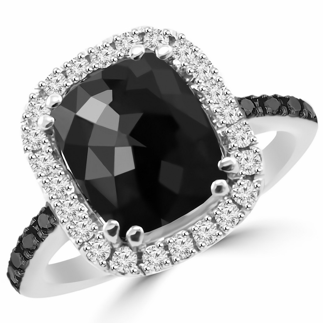 black diamond cushion cut ring