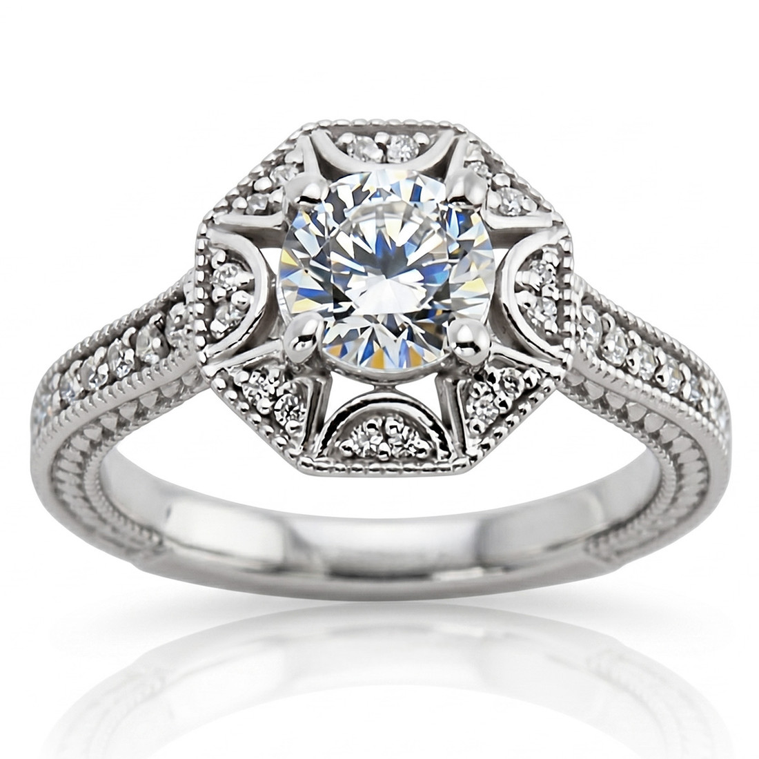 Diamond Halo Engagement Ring Vintage-Style Floral Setting
