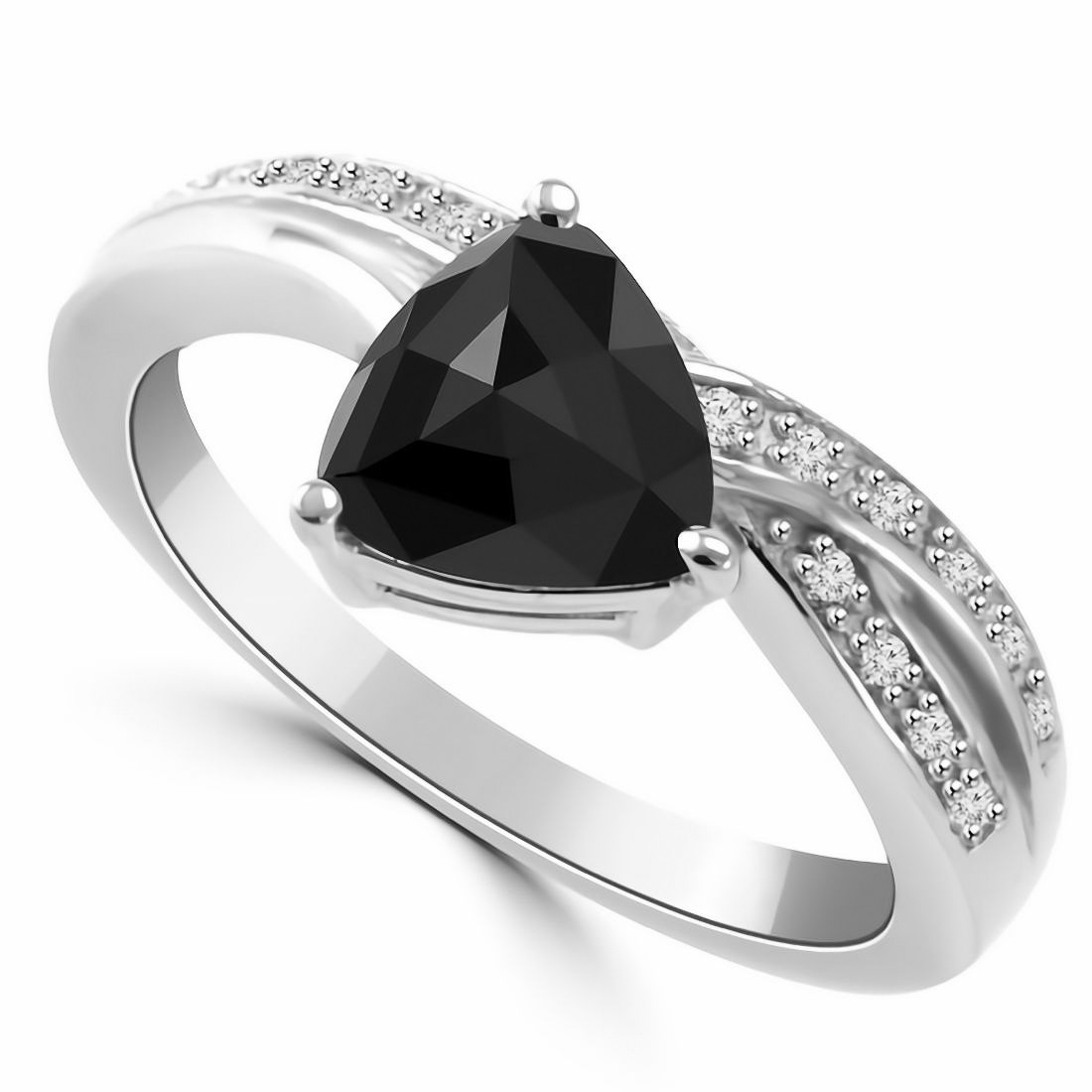 Trillion Rose-Cut Black Diamond Engagement Ring Split Band