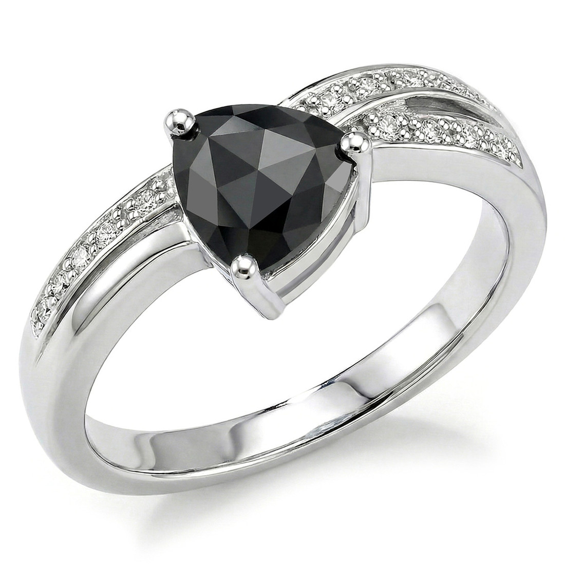 Trilliant Rose-Cut Black Diamond Engagement Ring Split Band