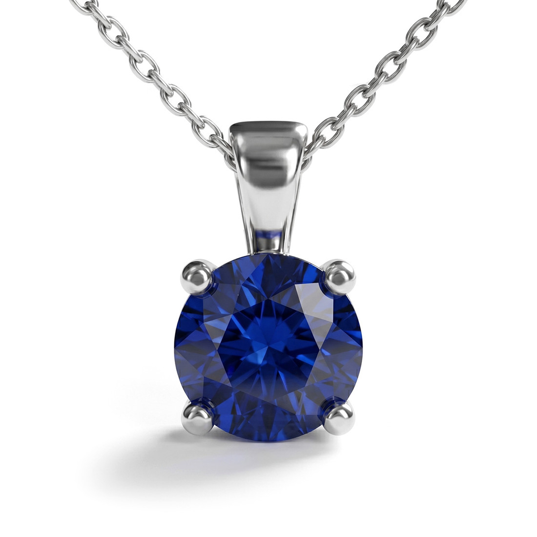 One Carat Blue Sapphire Solitaire Pendant Necklace 14k Gold