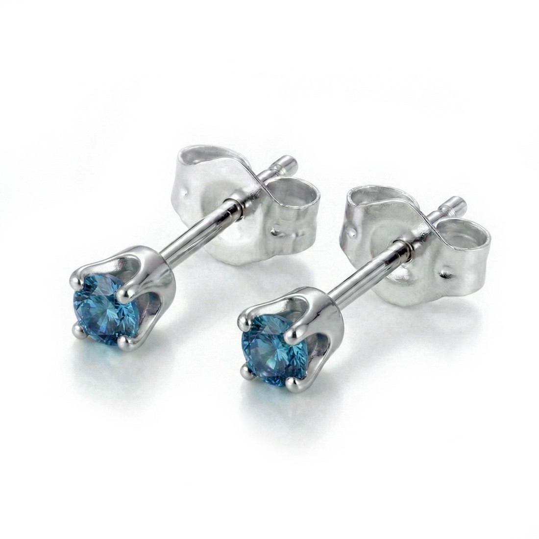 1/4 Carat Fancy-Blue Diamond Stud Earrings 14k White Gold
