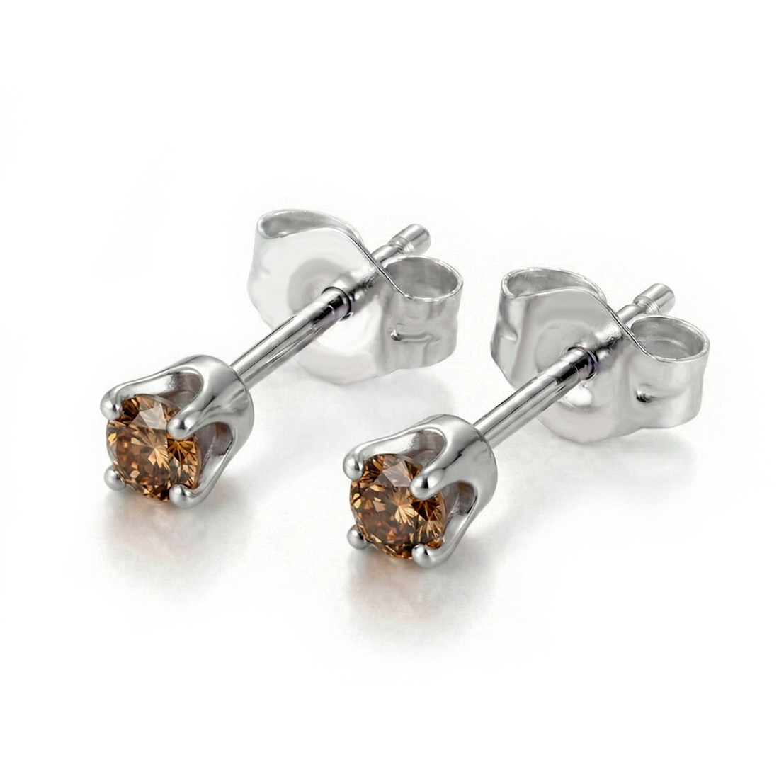 Small Fancy-Brown Diamond Stud Earrings 14k White Gold