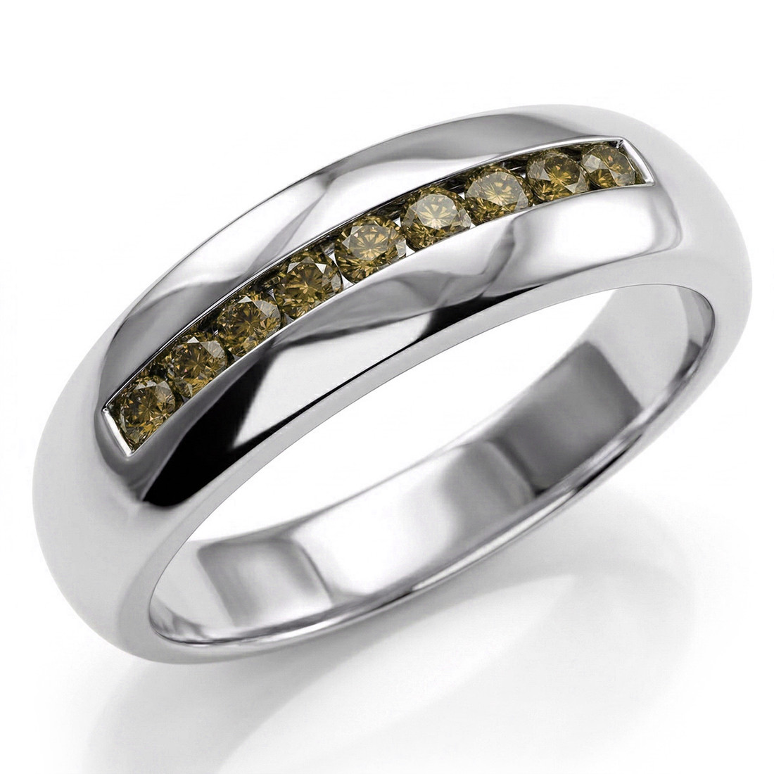 Fancy Brown Diamond Men's Wedding Band Channel Ring