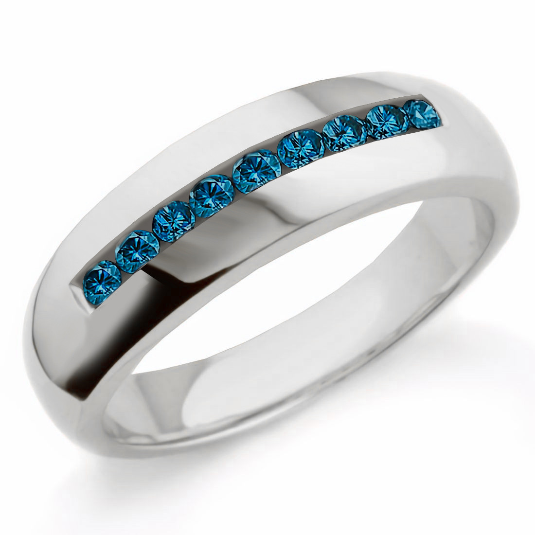 Fancy Blue Diamond Men's Wedding Band Channel-Set Ring