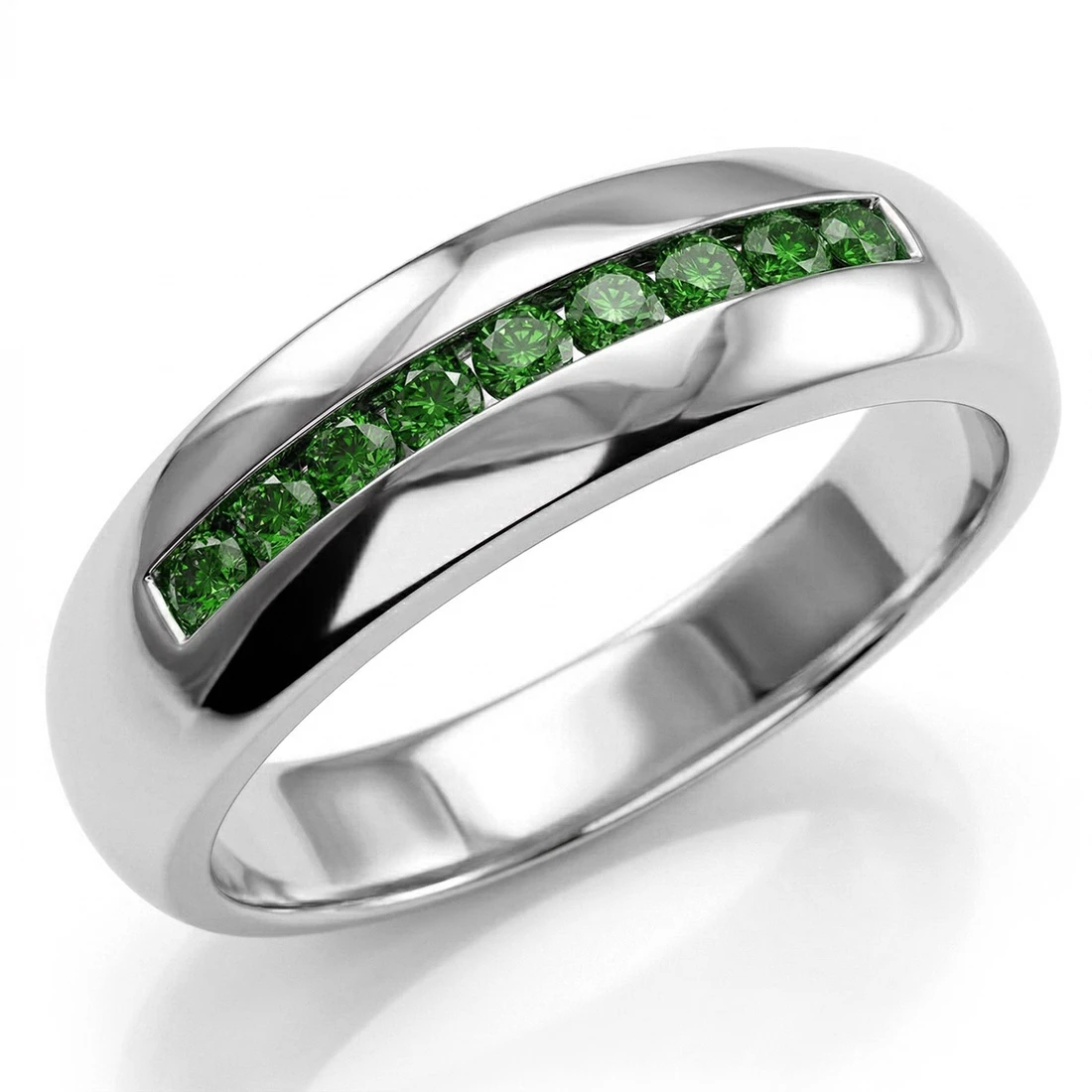 Fancy Green Diamond Men's Wedding Band Channel-Set Ring