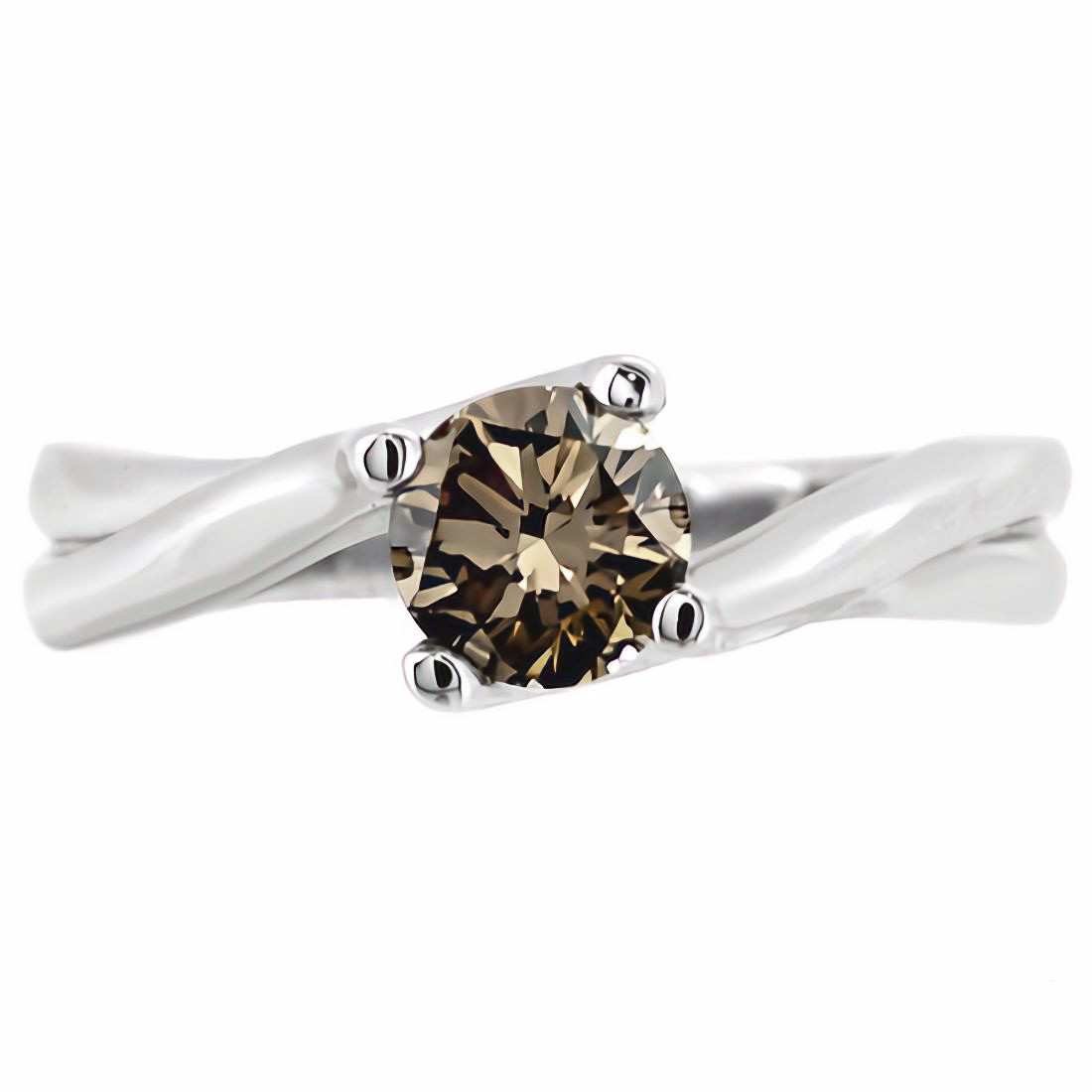 Champagne Brown Diamond Solitaire Twisted Engagement Ring