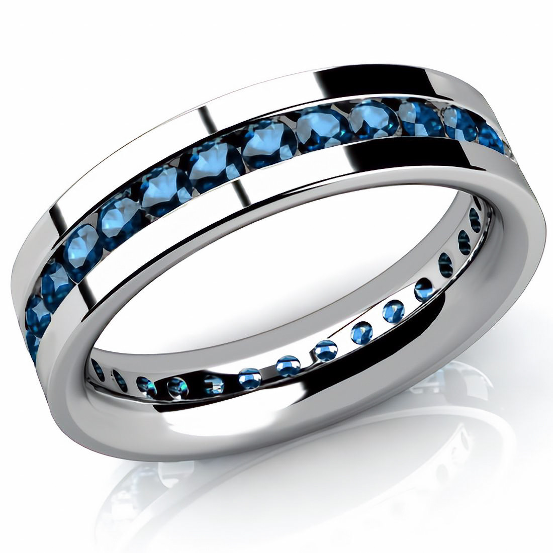 2ct Channel-Set Blue Diamond Men's Eternity Wedding Band Ring