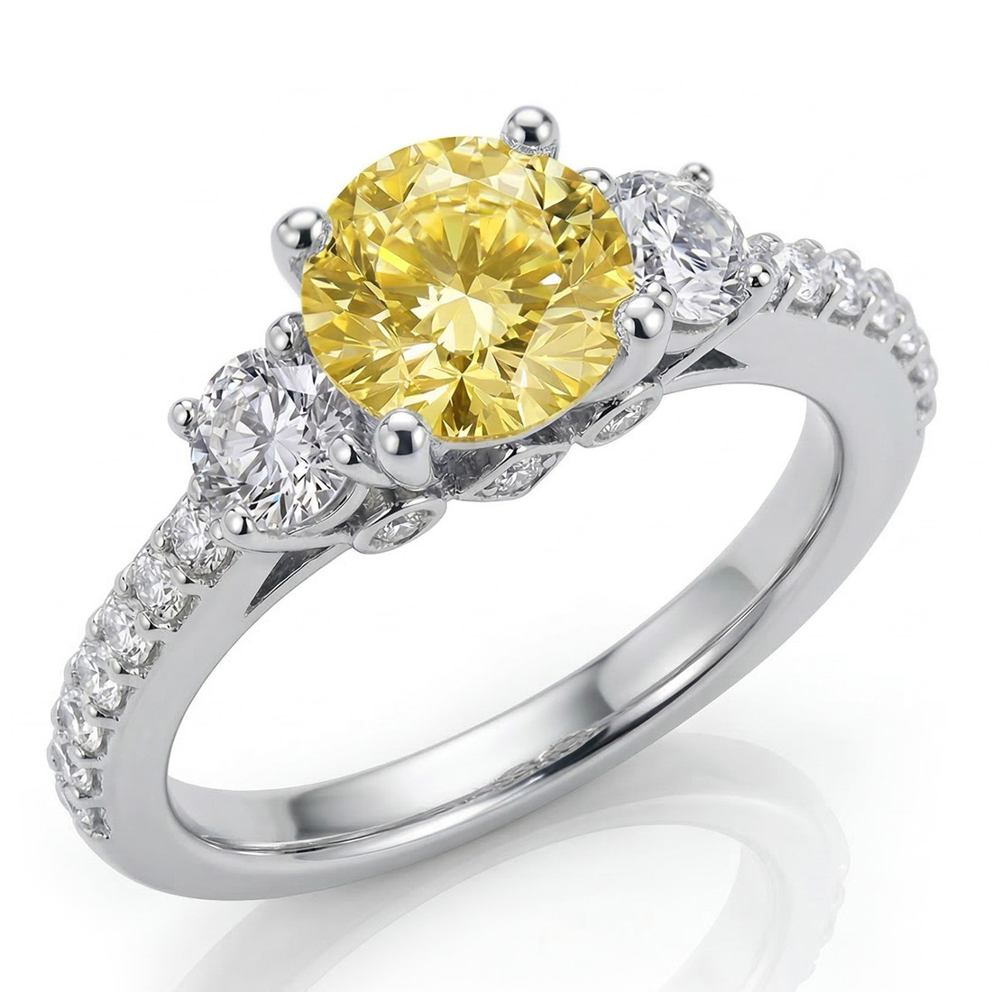 2 Carat Yellow and White Diamond 3-Stone Engagement Ring