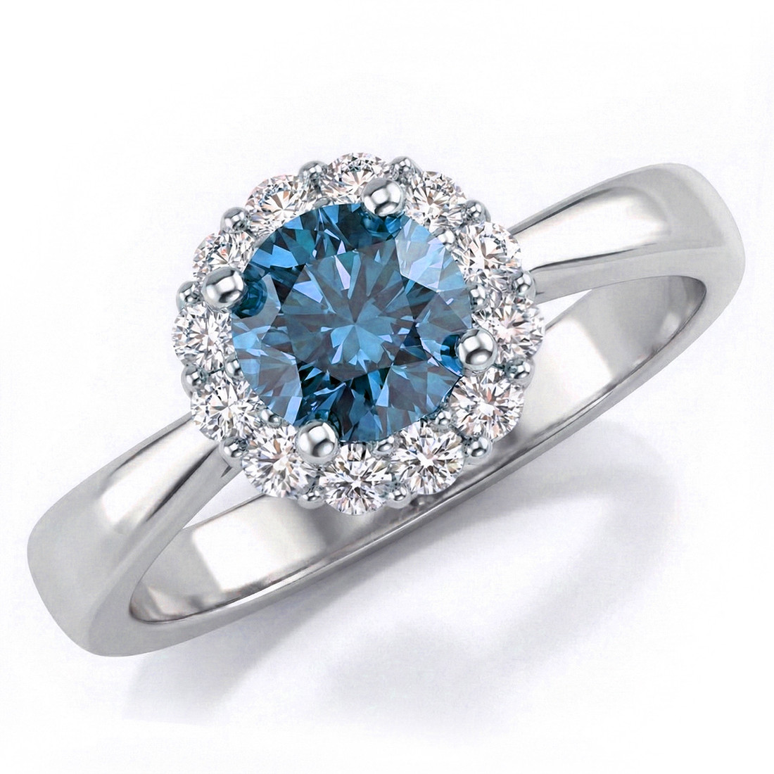 Fancy Blue Diamond White Halo Engagement Ring
