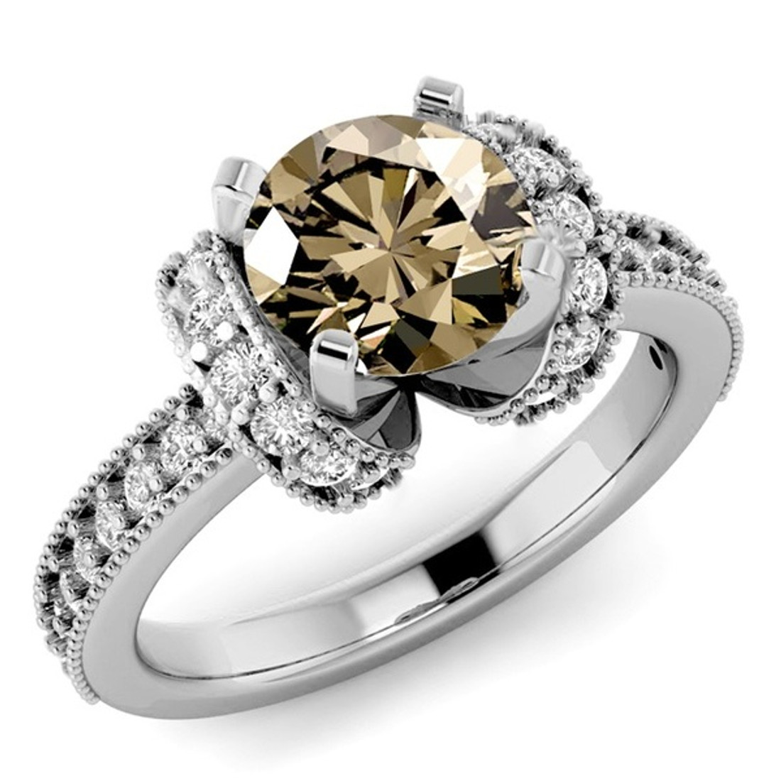 1.37ct Brown Round Diamond Engagement Ring Bridal Set 18k Black Gld