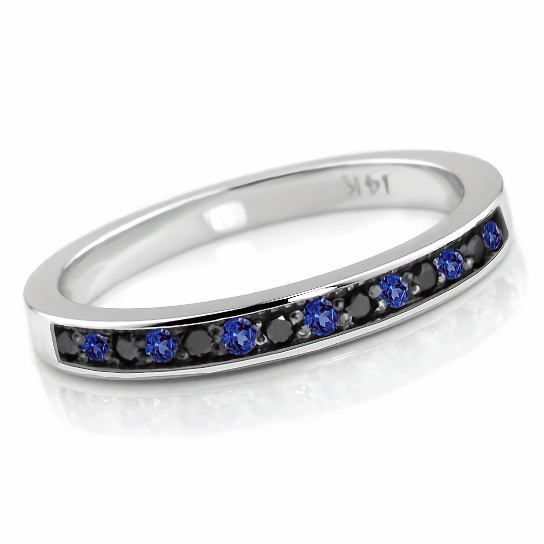 Alternating Black Diamond and Blue Sapphire Wedding Ring Band