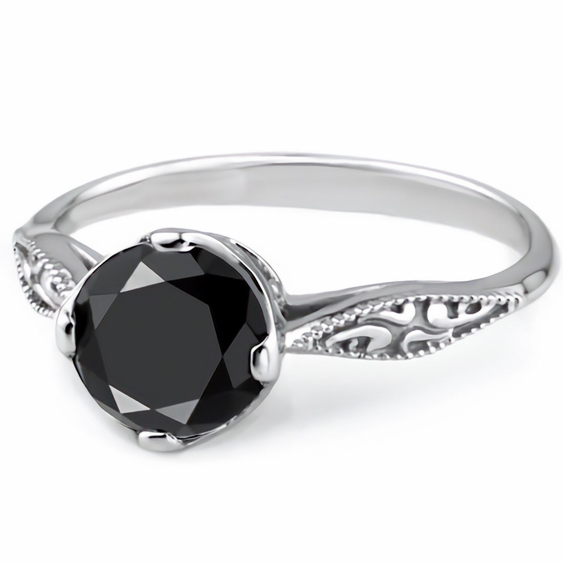Black Diamond Solitaire Vintage Style Engagement Ring