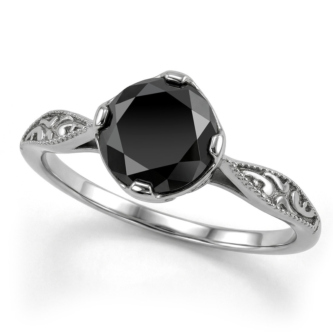 Black Diamond Solitaire Vintage Style Engagement Ring