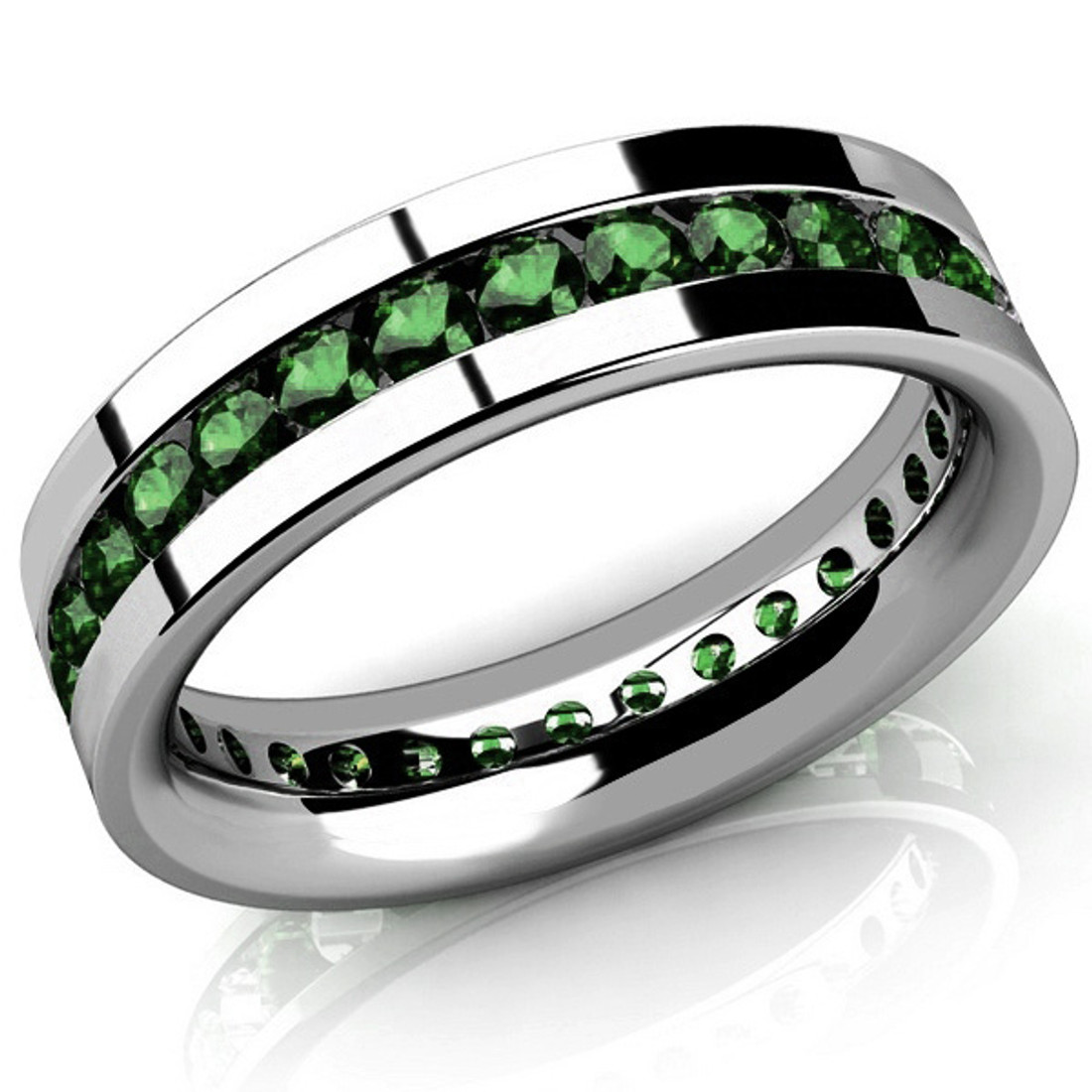 2ct Channel-Set Green Diamond Band Eternity Mens Wedding Ring