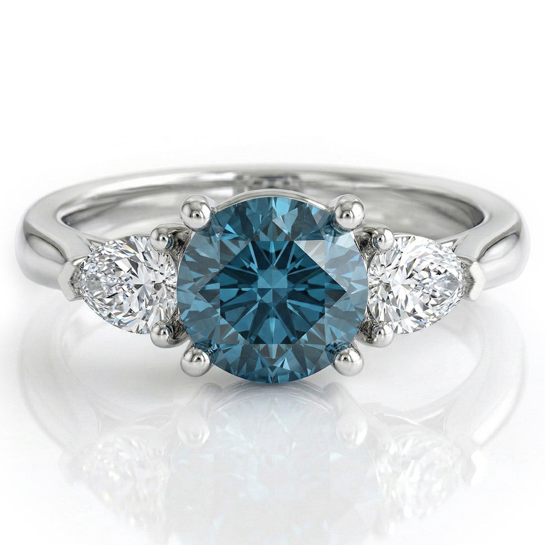 Blue and White Diamond Three Stone Engagement Ring