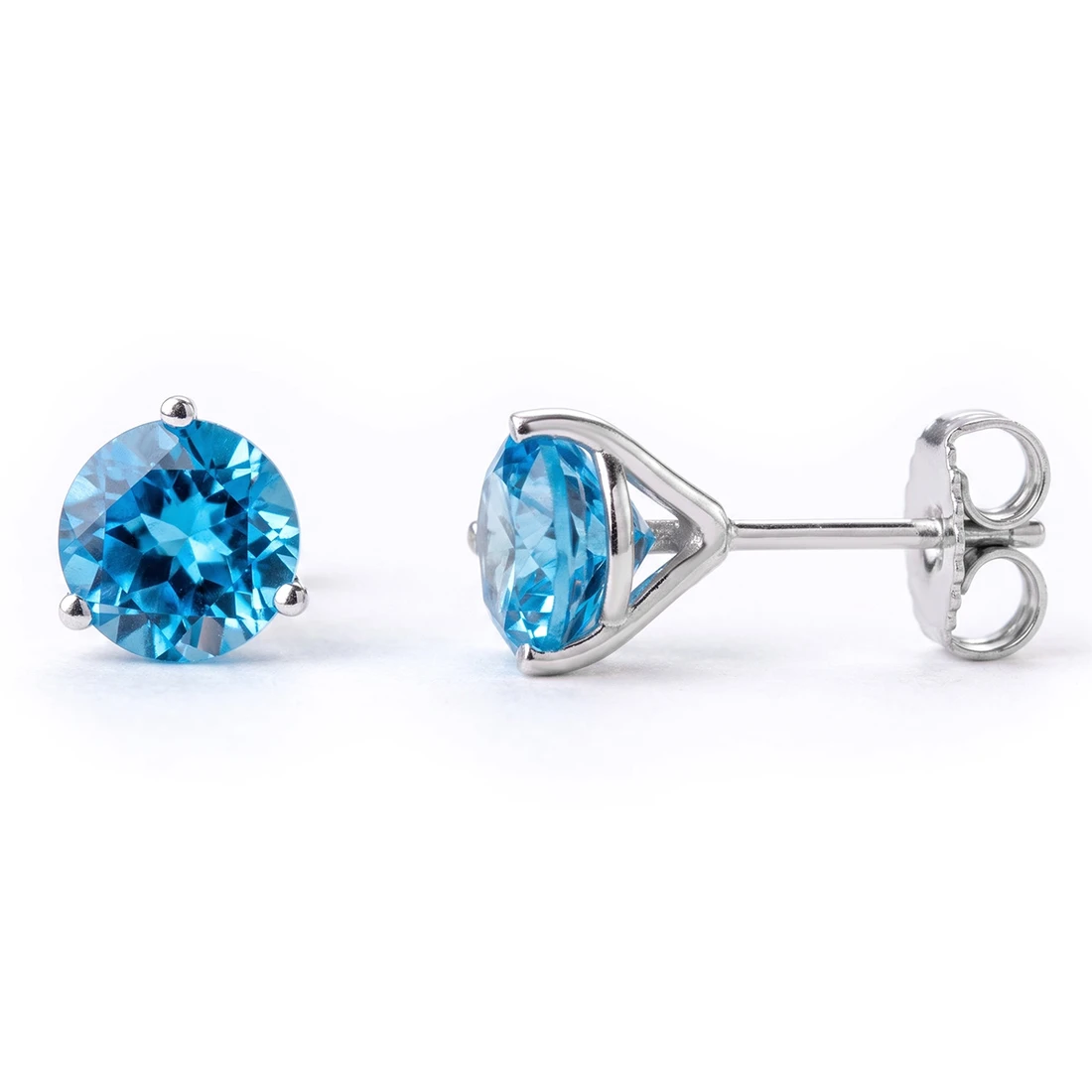 7mm Swiss-Blue Topaz Martini Glass Stud Earrings 14k White Gold