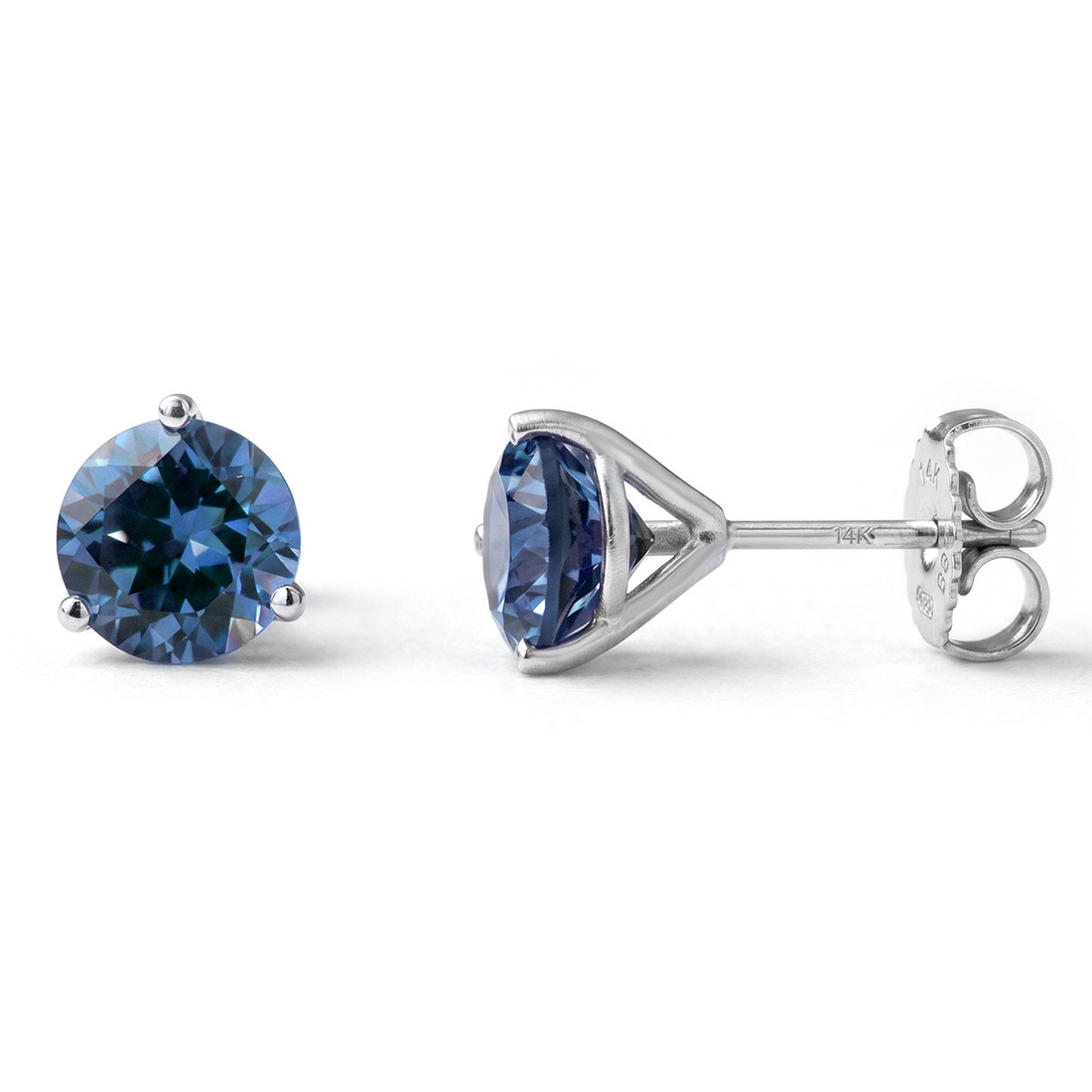London-Blue Topaz Martini Glass Stud Earrings 14k White Gold