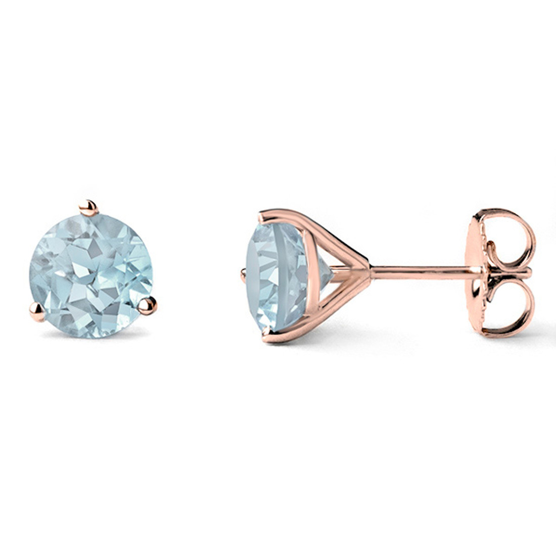 Aquamarine Martini Glass Stud Earrings 14k Rose Pink Gold