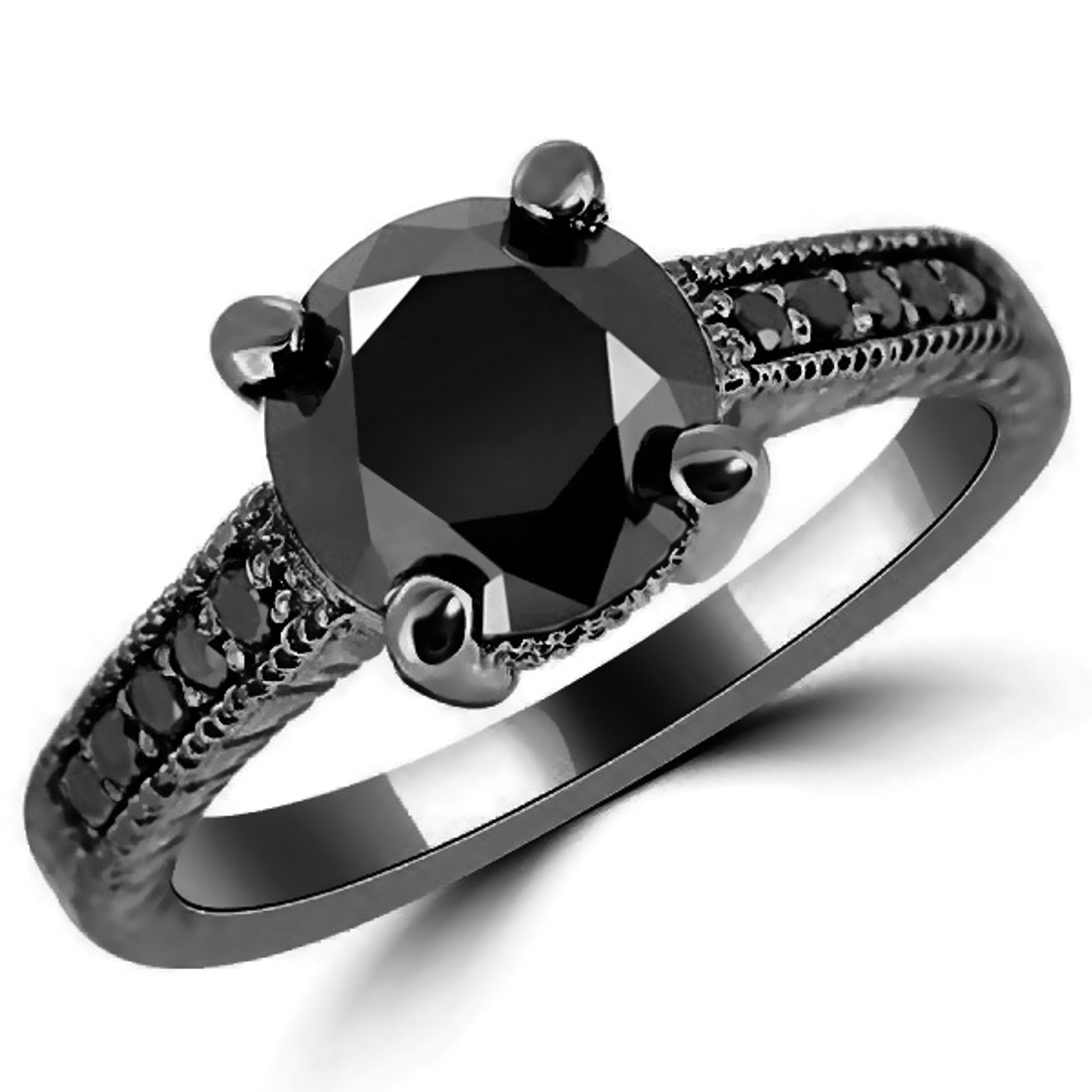 3 Carat Black Diamond Vintage Engagement Ring 14k Black Gold