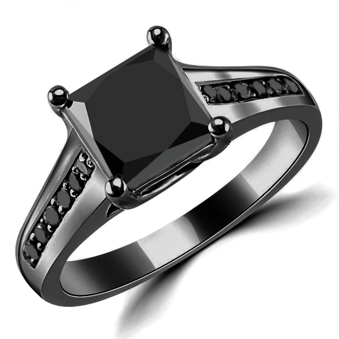 2ct Princess-Cut Fancy-Black Diamond Engagement Ring 14k Black