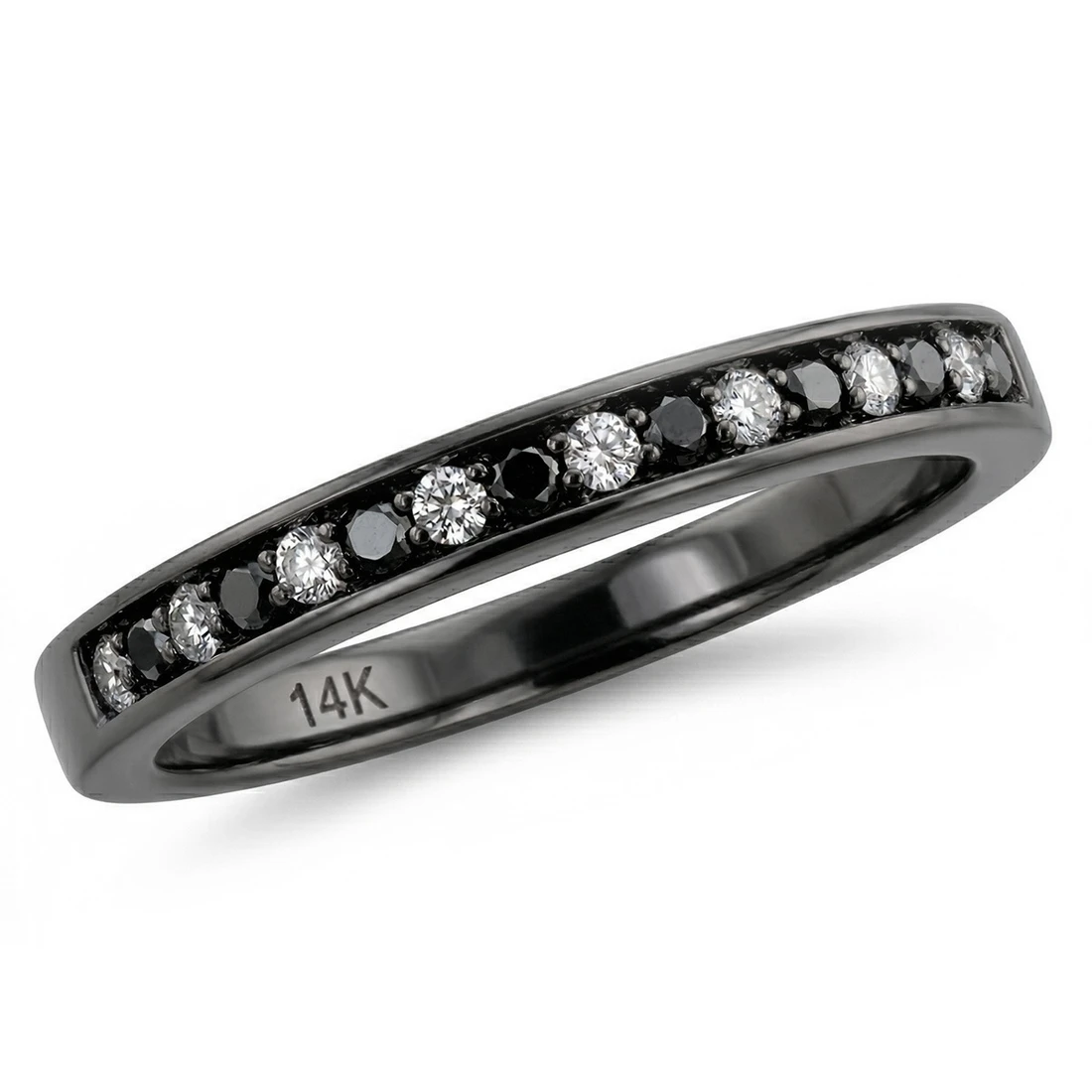 Fancy Black White Diamond Wedding Ring 14k Black Gold Band