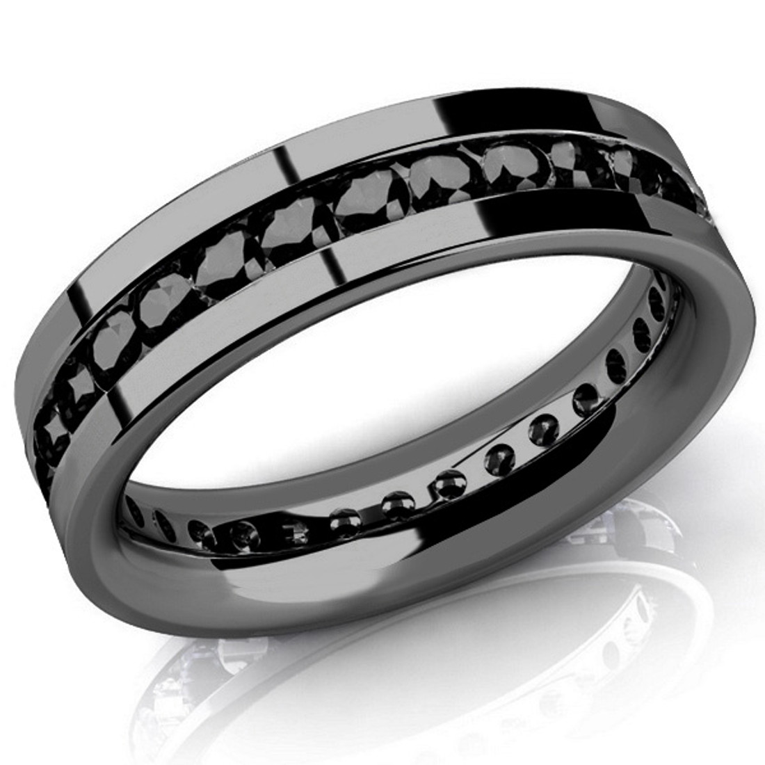 2ct Men's Black Diamond Eternity Wedding Band Channel Ring 14k Black Gold