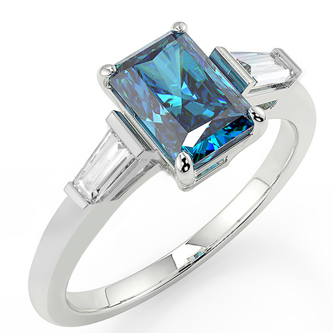 emerald cut blue diamond ring