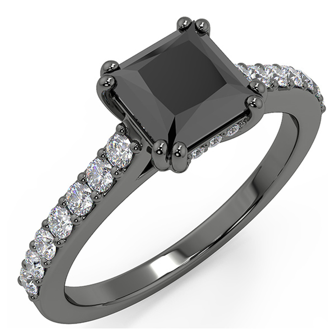 Diamond Bridge Black Gold Princess Cut Engagement Ring