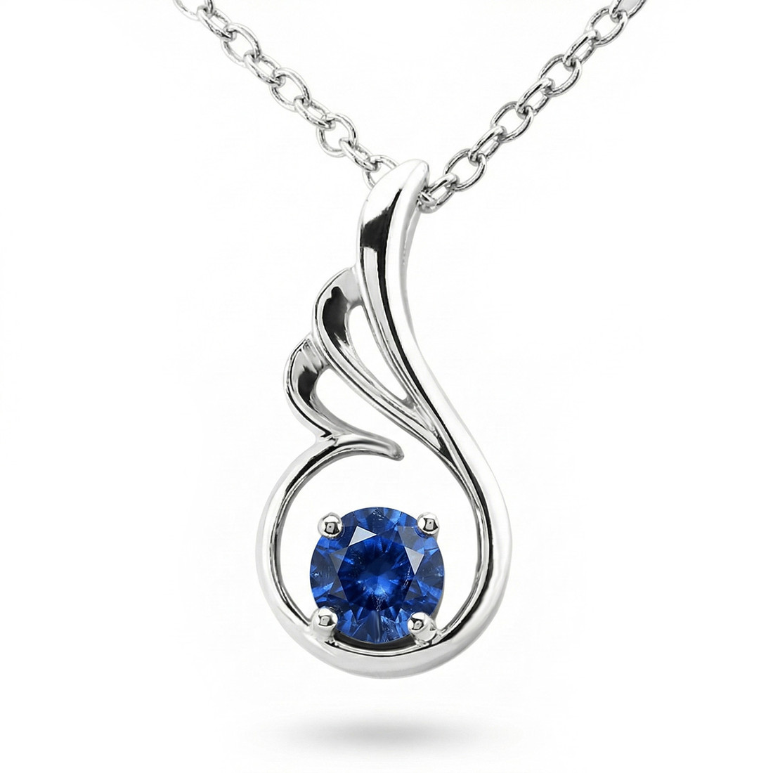 Blue Sapphire Solitaire Pendant Wing Necklace 14k Gold